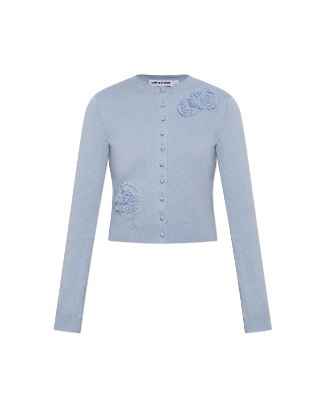 Self-Portrait Blue Cardigan With Lace Appliqués