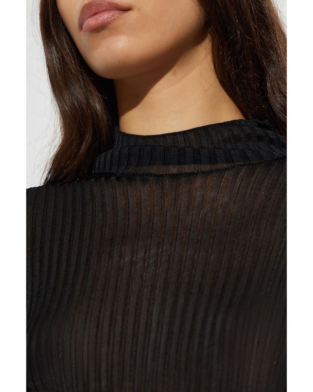 Balmain Black Ribbed Mock Neck Top