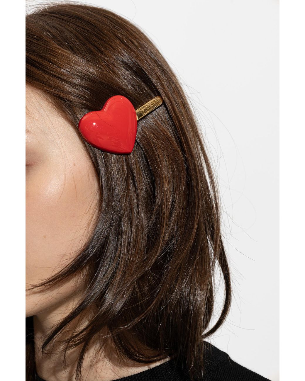 Moschino Red Hair Clip With Heart Motif