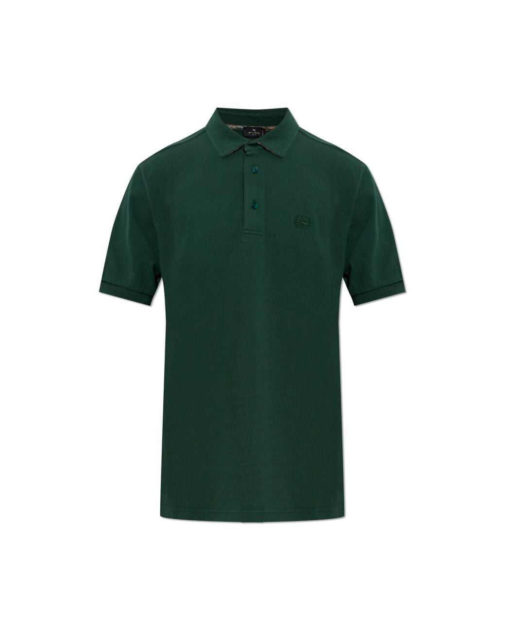 Etro Green Cotton Polo Shirt With Embroidered Logo for men