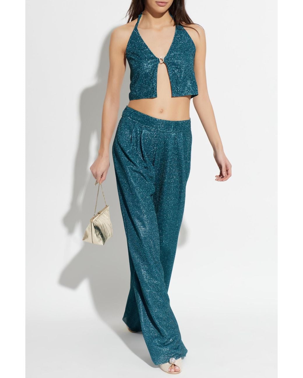 Oseree Blue Pants With Lurex Thread