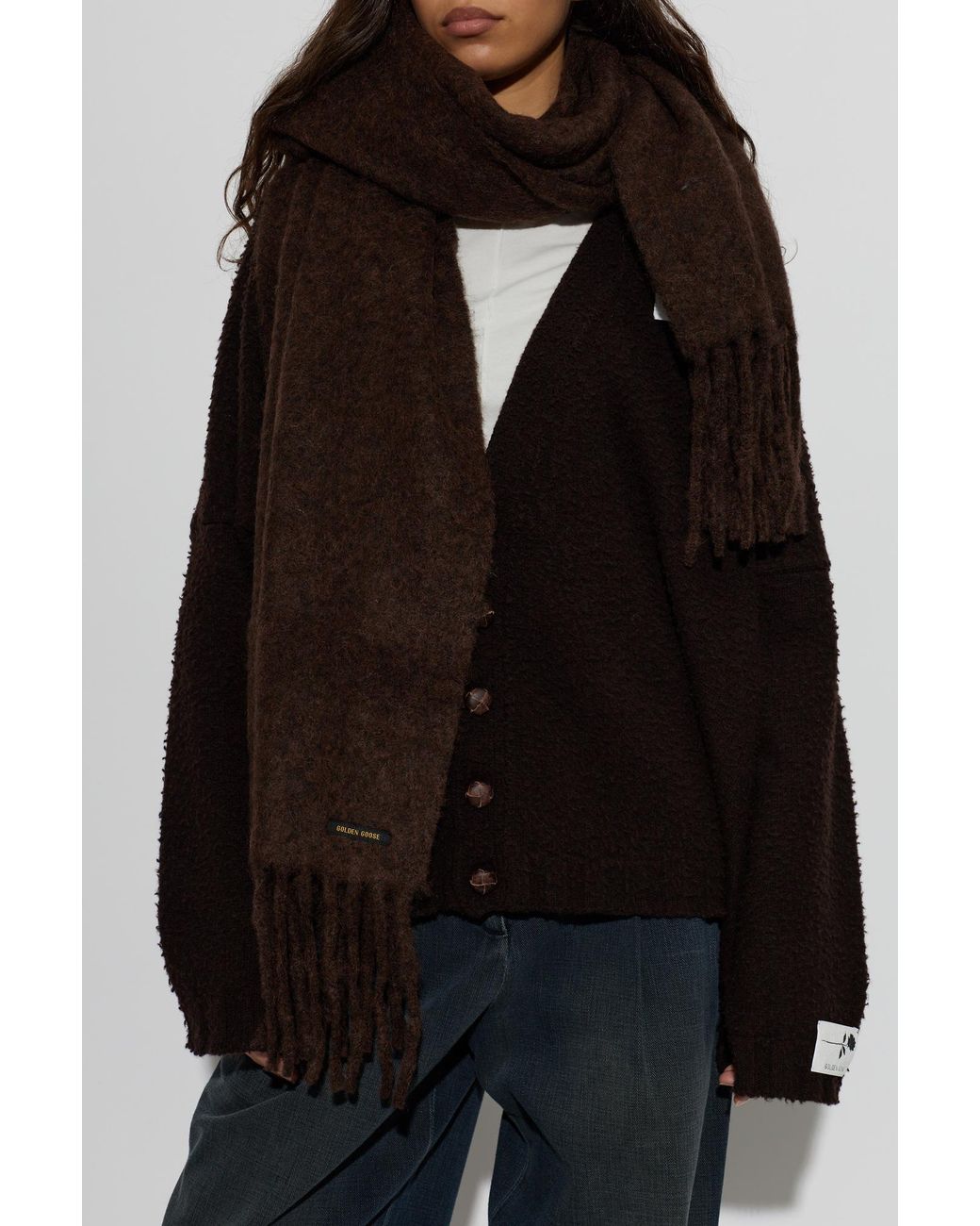 Golden Goose Deluxe Brand Black Wool Scarf With Fringes