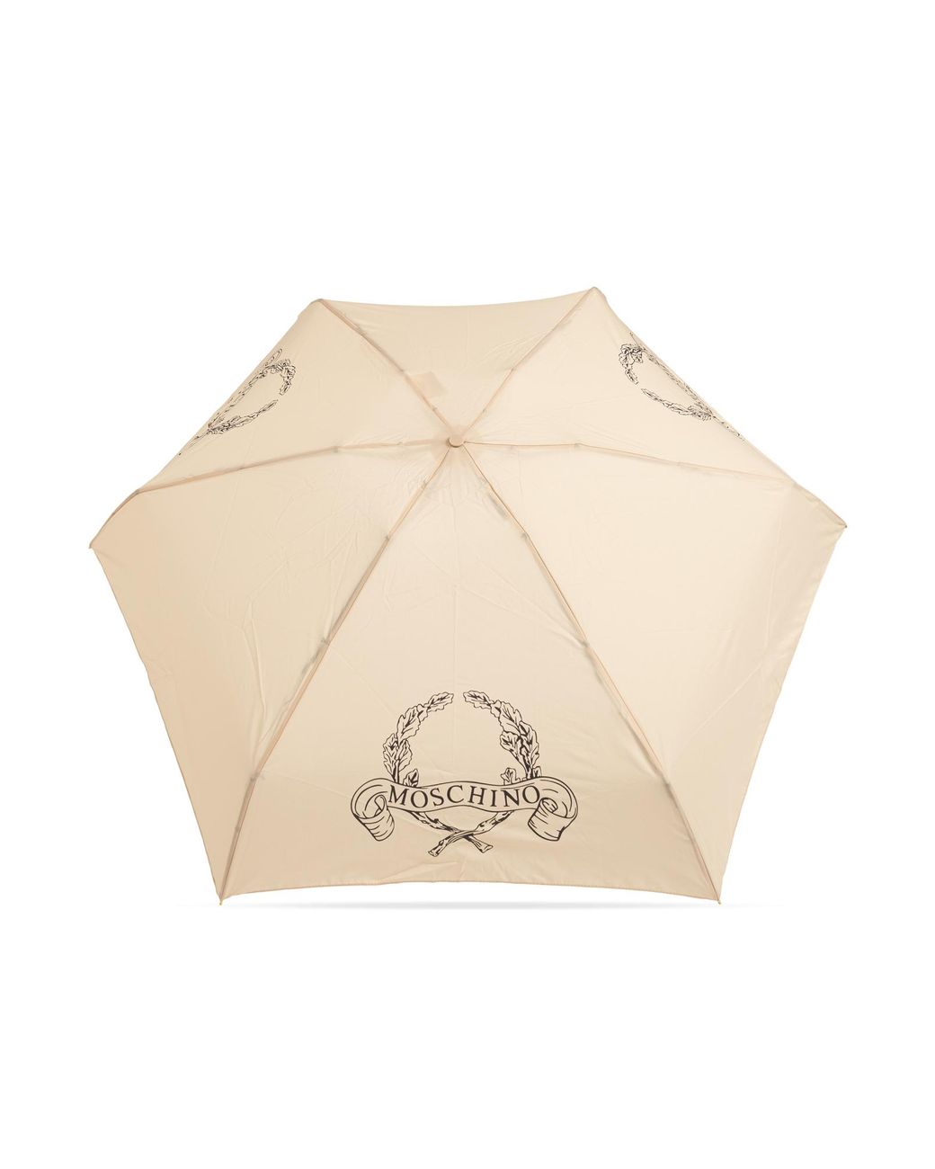 Moschino Natural Small Folding Umbrella With Logo