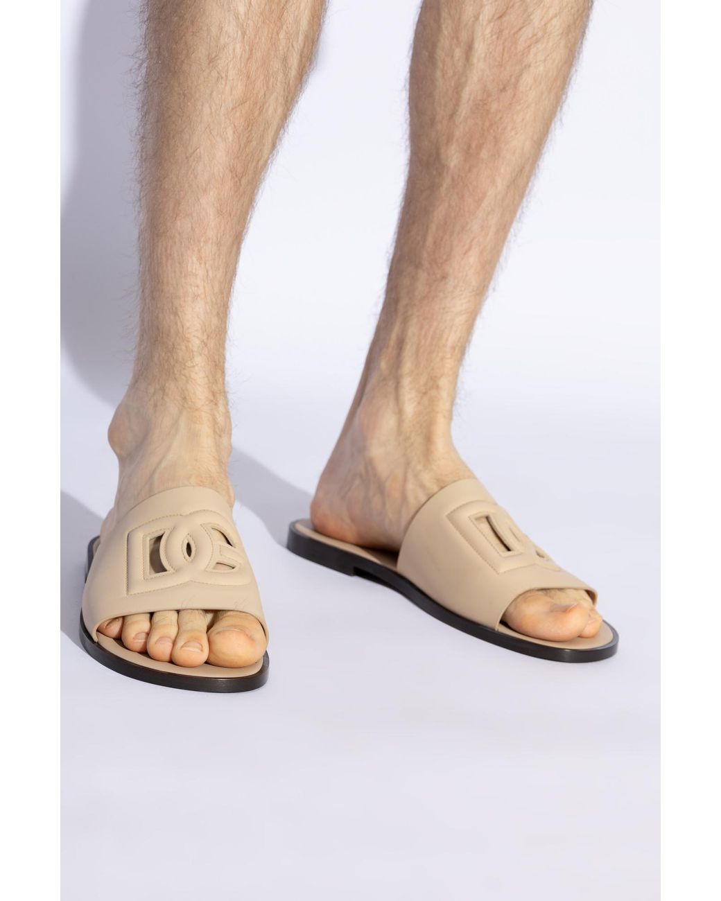 Dolce & Gabbana White Slippers With Logo for men