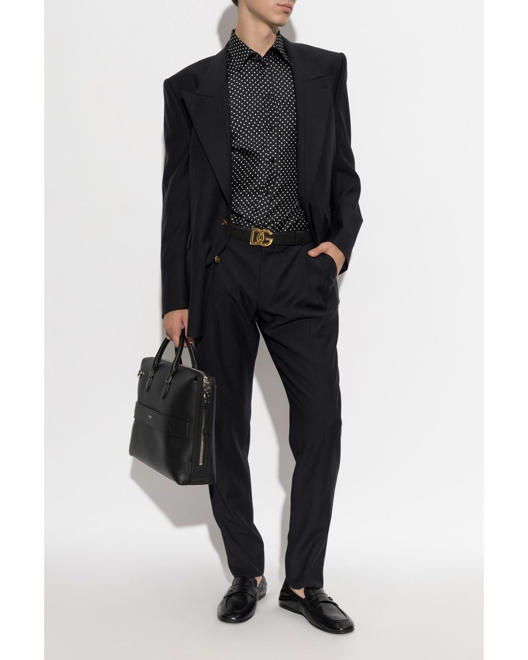 Dolce & Gabbana Black Silk Shirt With Polka Dot Pattern for men