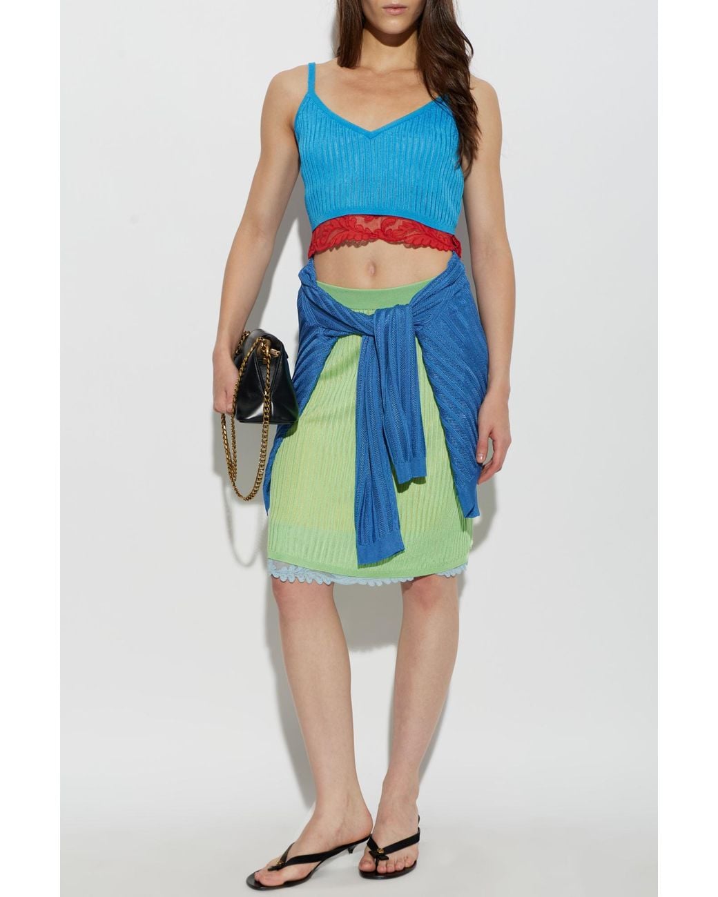 Versace Blue Short Top With Lace Trim