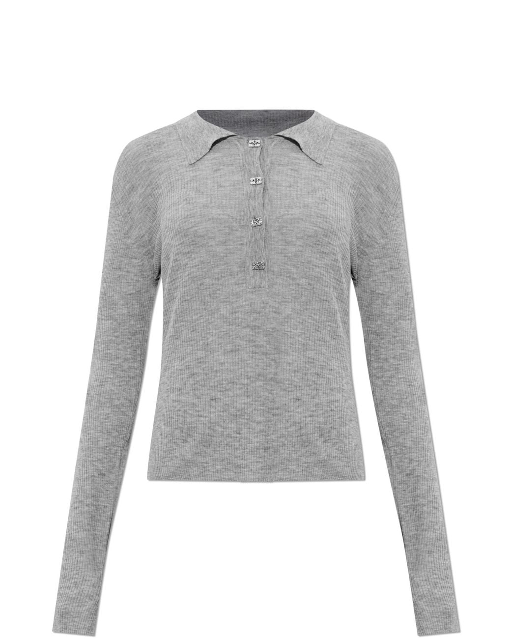 Ganni Gray Slim-Fit Wool Polo