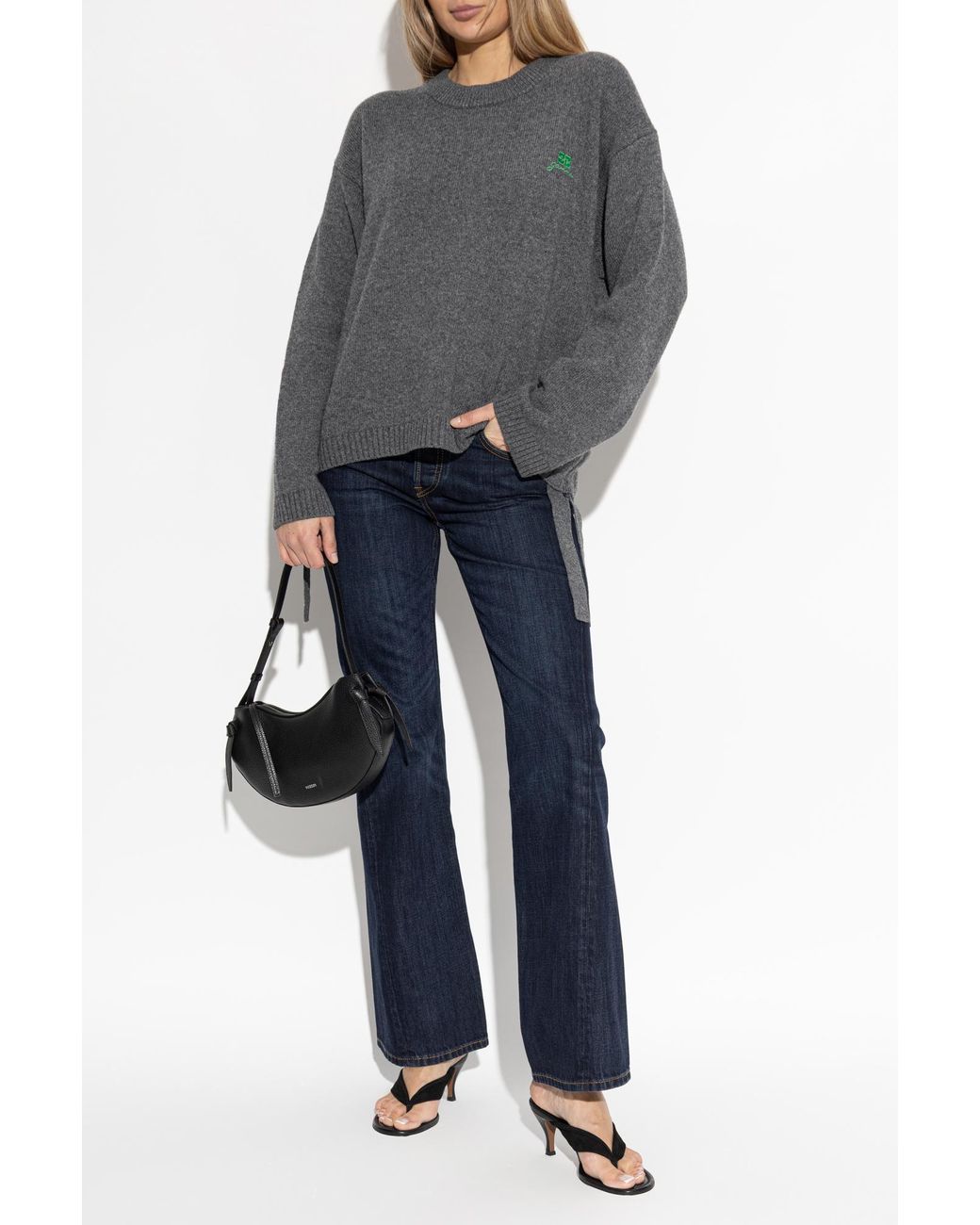 Ganni Gray Sweater With Logo