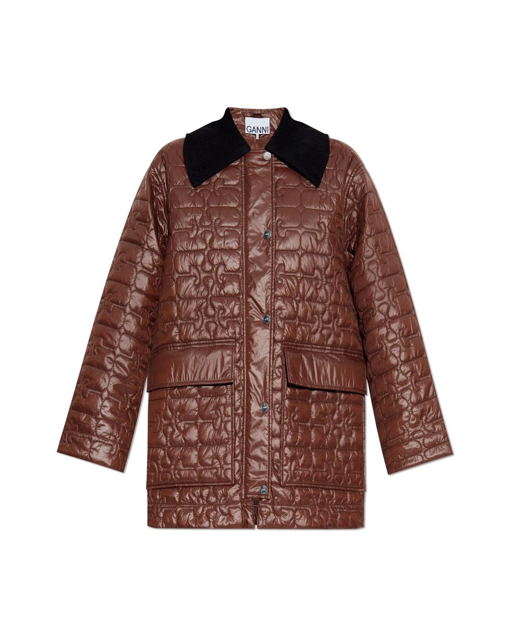 Ganni Brown Quilted Jacket With Corduroy Collar