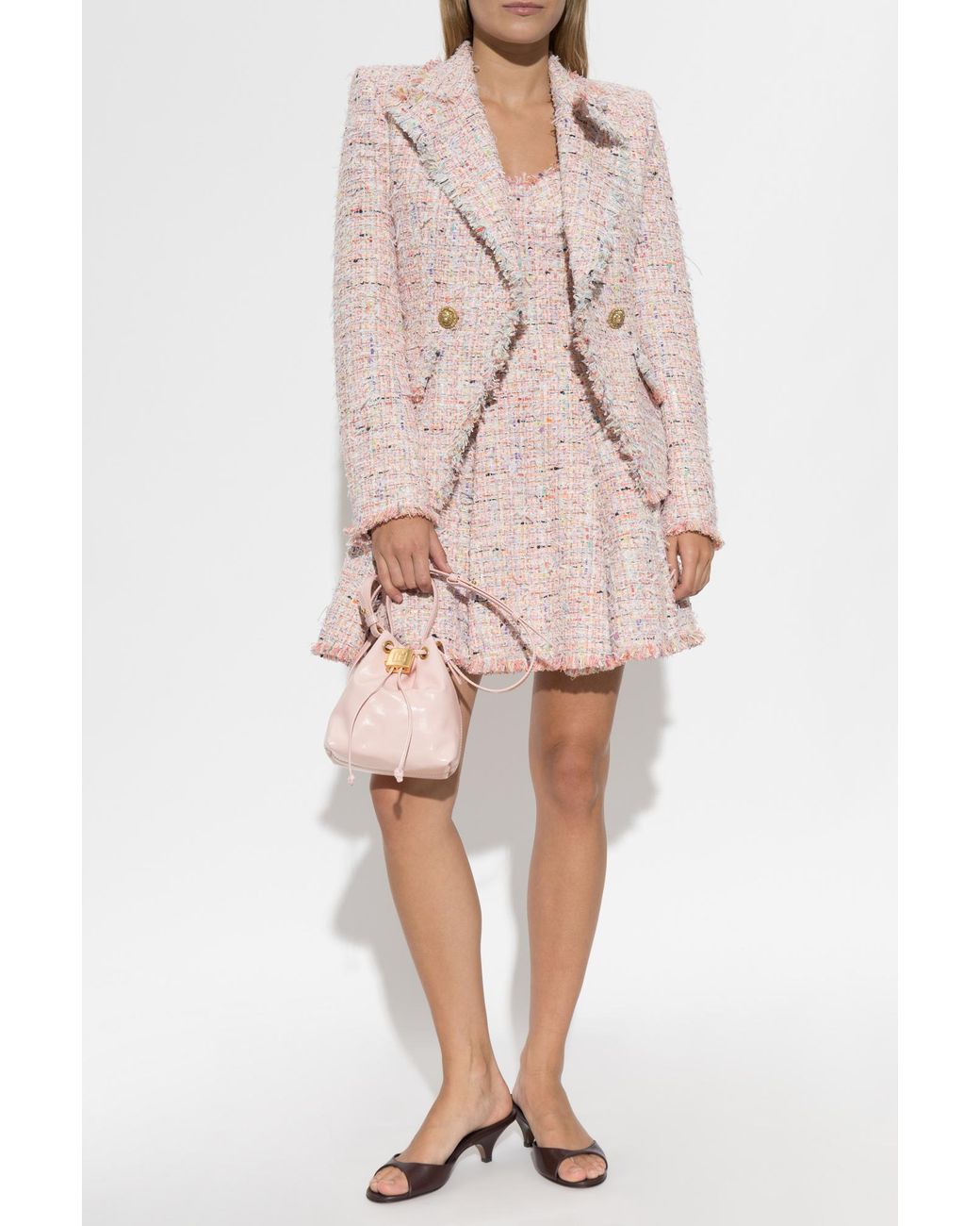 Balmain Pink Tweed Dress With Straps