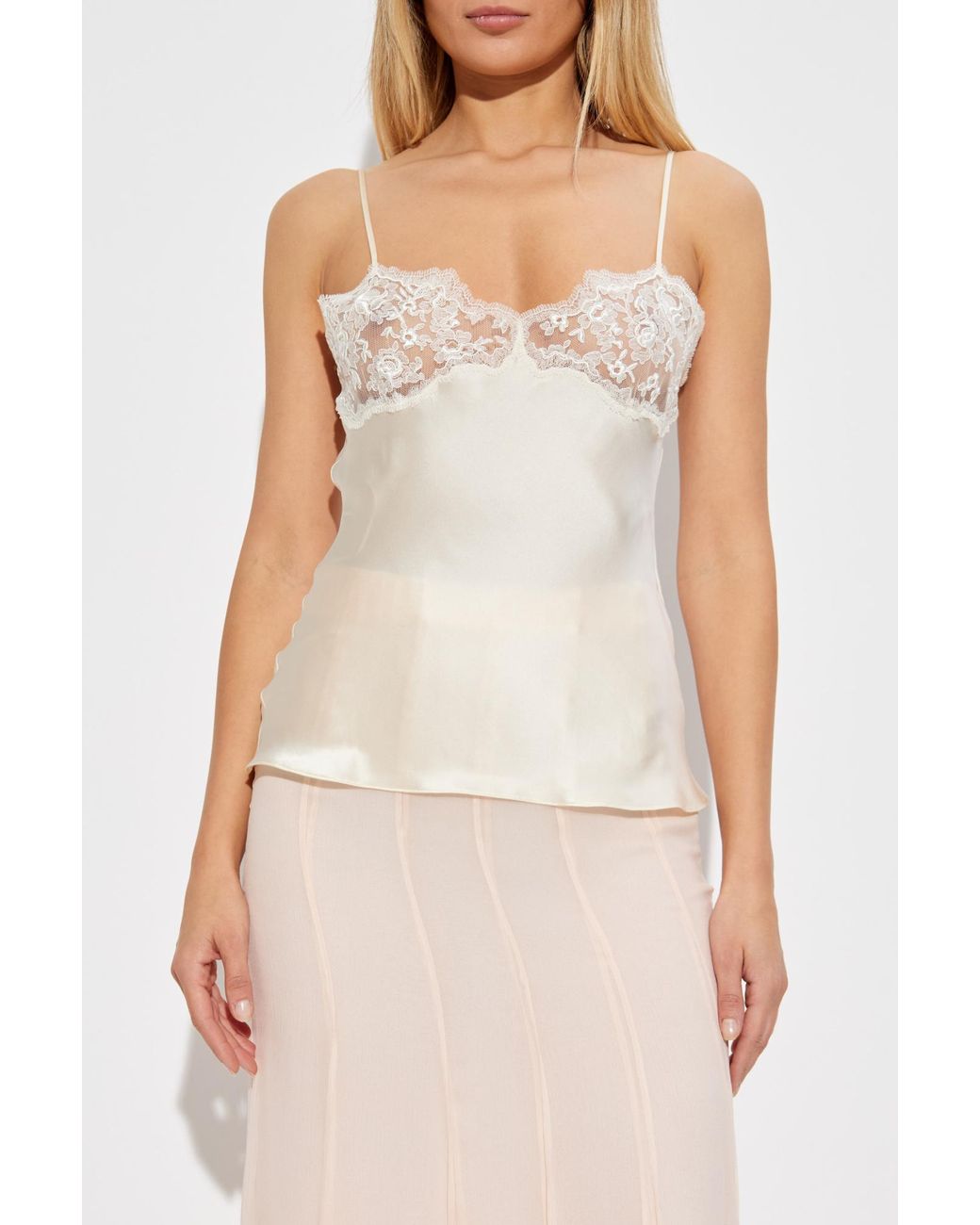 Chloé Natural Silk Top With Lace Insert