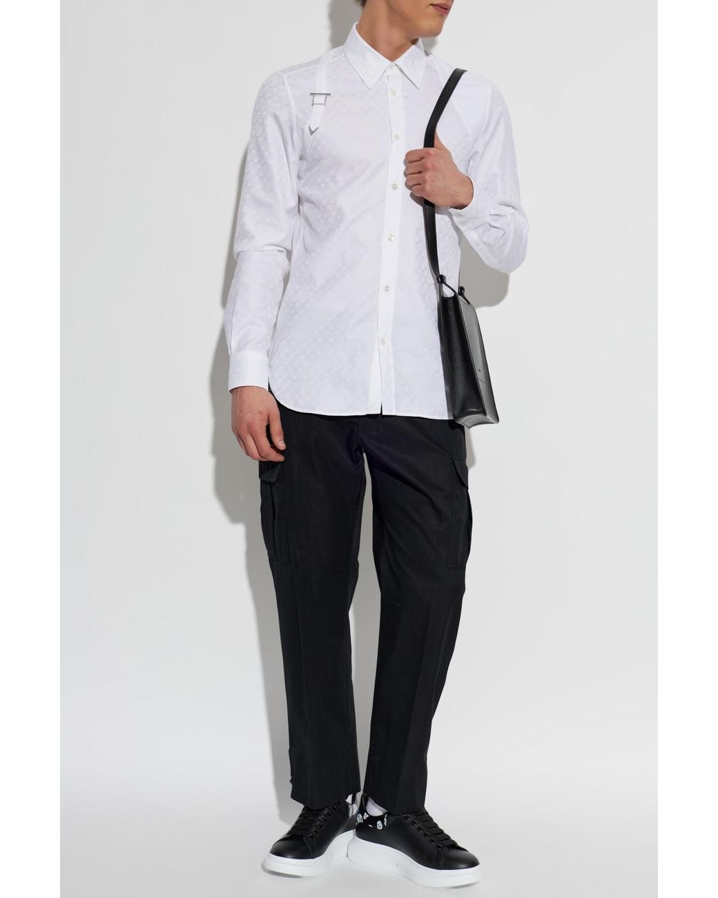 McQueen Black Leather Sports Shoes With Logo for men