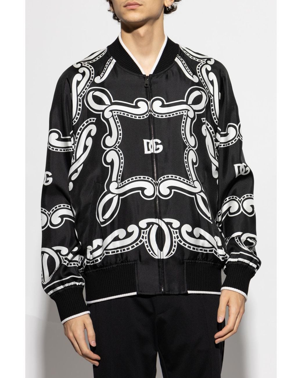 Dolce & Gabbana Black Silk Bomber Jacket for men