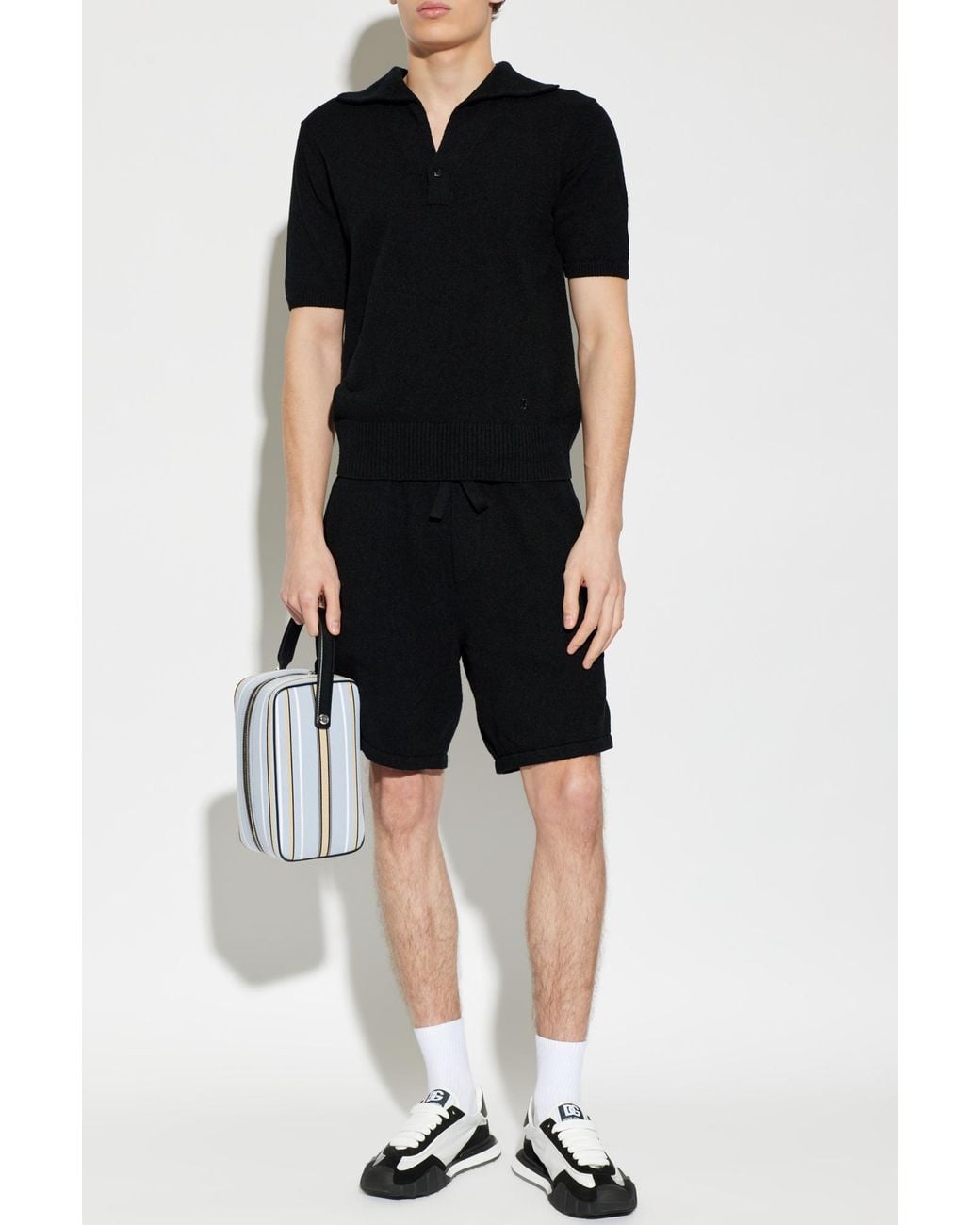 Dolce & Gabbana Black Shorts With Embroidered Logo On The Pocket for men