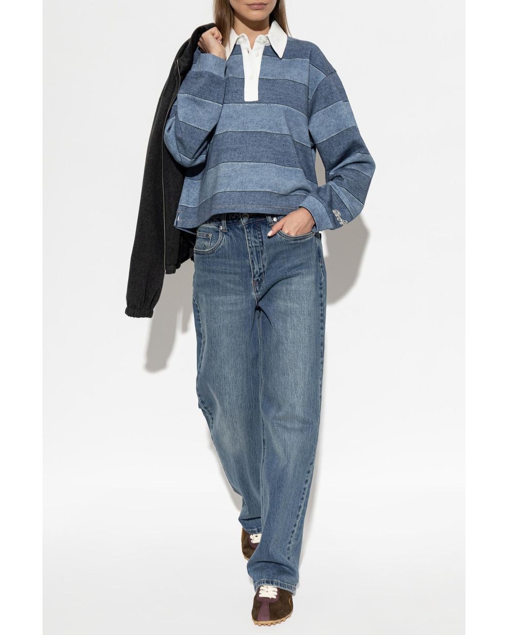 Rag & Bone Blue Striped Pattern Polo Shirt