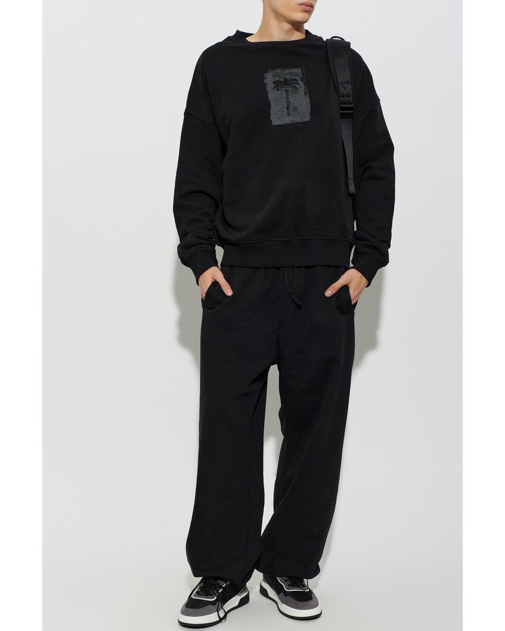 Palm Angels Black Cotton Sweatshirt With A Crew Neck for men