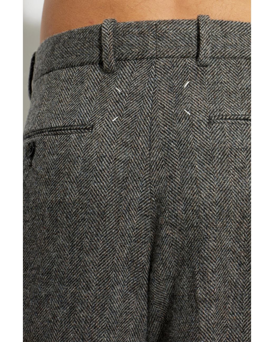 Maison Margiela Gray Wool Herringbone Pattern Trousers for men