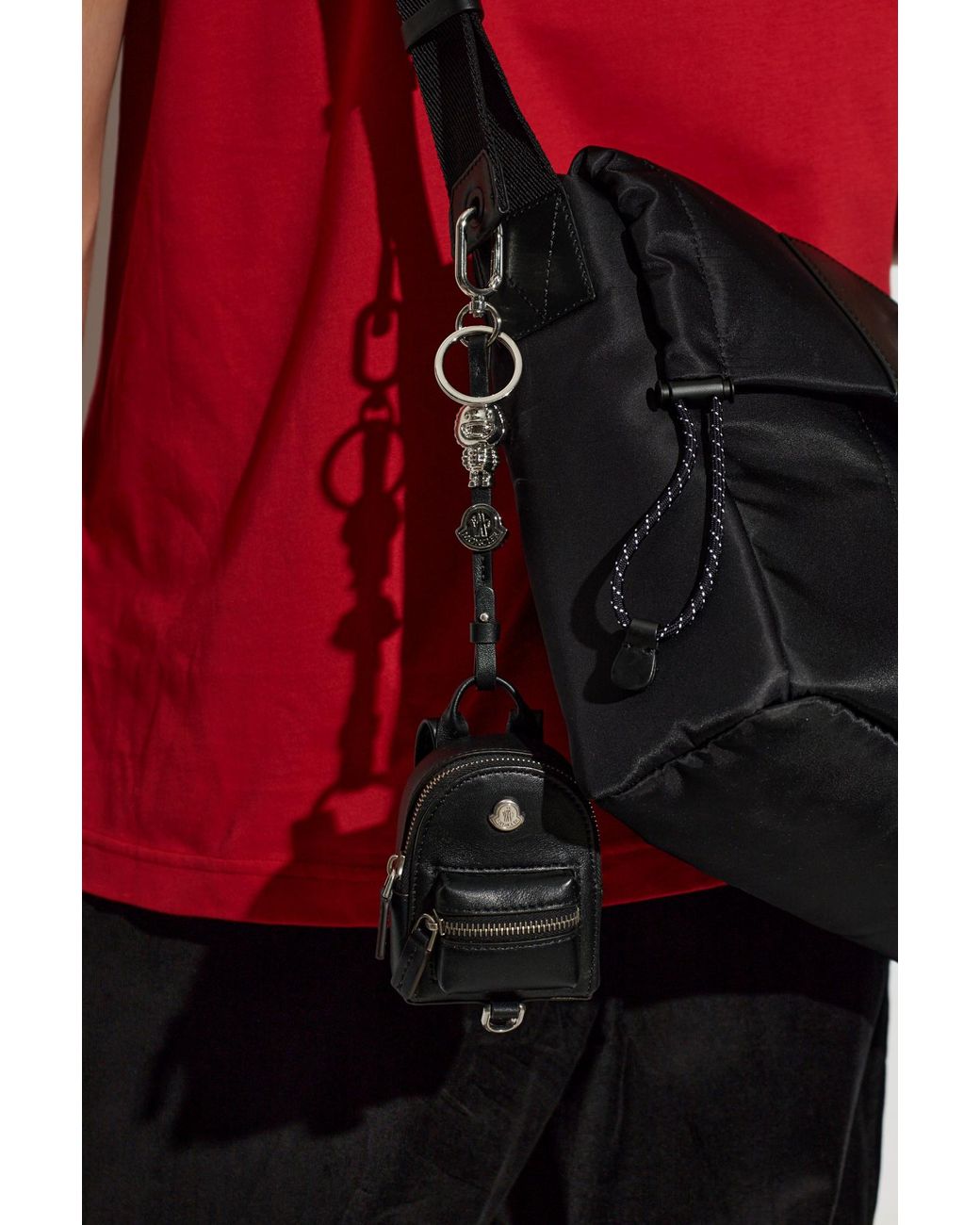 Moncler Black Backpack-Shaped Keychain for men