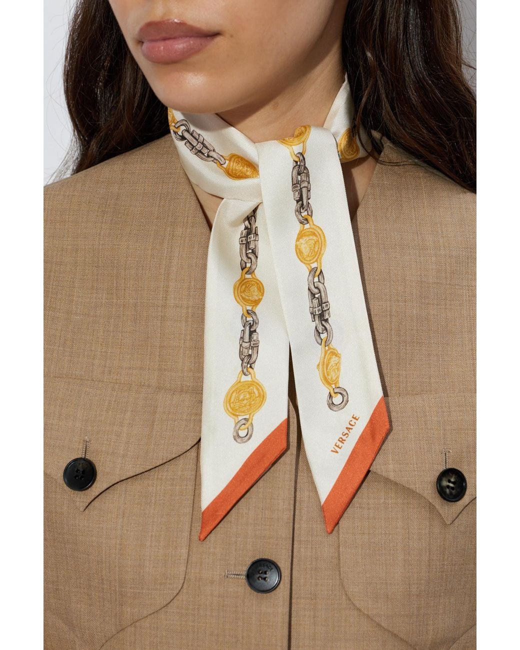 Versace White Silk Scarf With "The Lover" Print