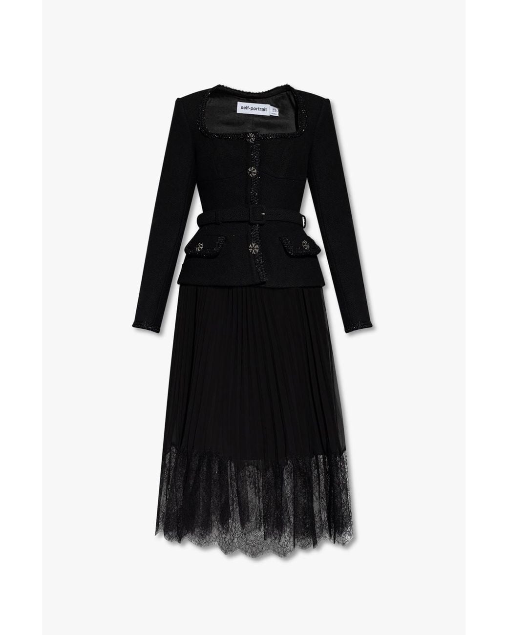 Self-Portrait Jacket Pleated Midi-dress in Black