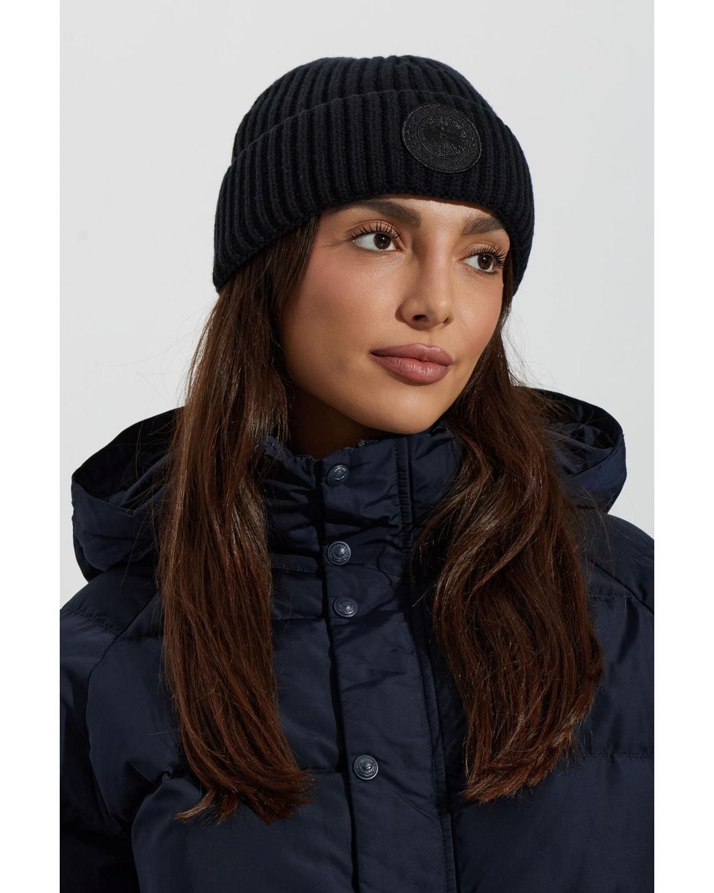 Canada Goose Black Wool Beanie With Logo Patch