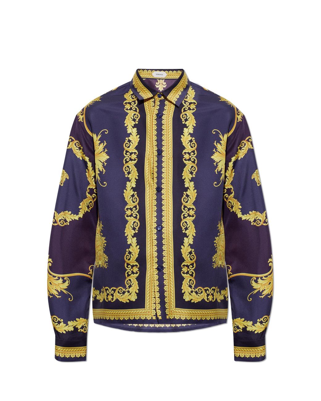 Versace Blue Silk Shirt With Pattern for men