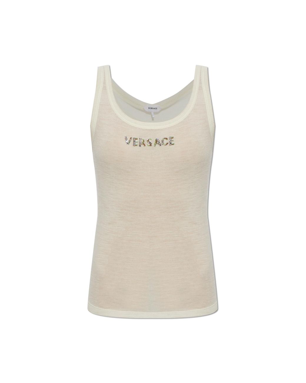 Versace White Wool Top With Shimmering Logo