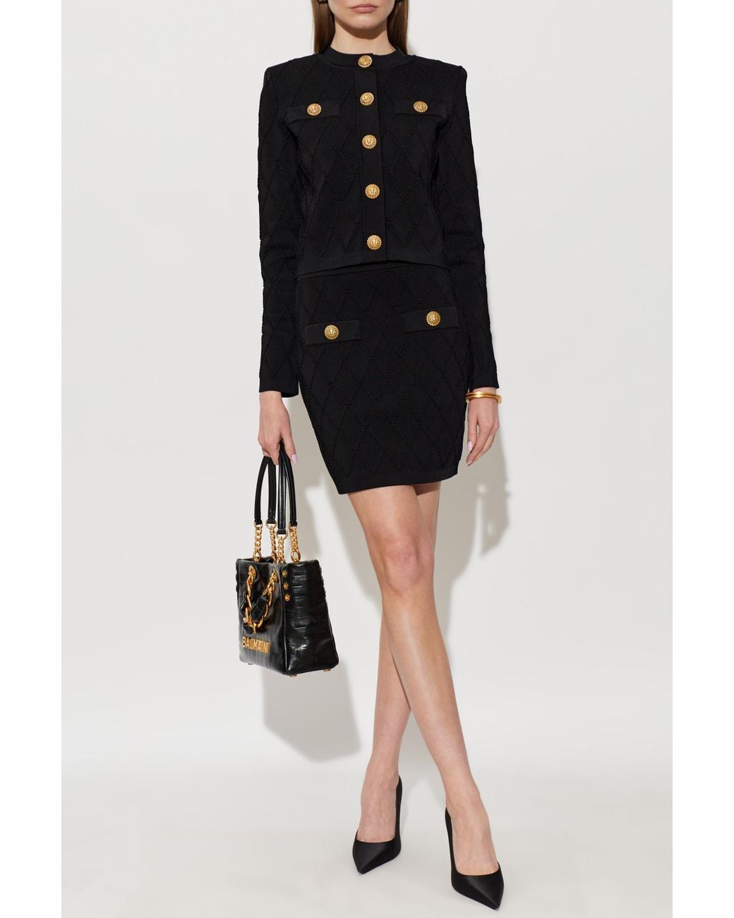 Balmain Black Short Skirt With Decorative Pockets