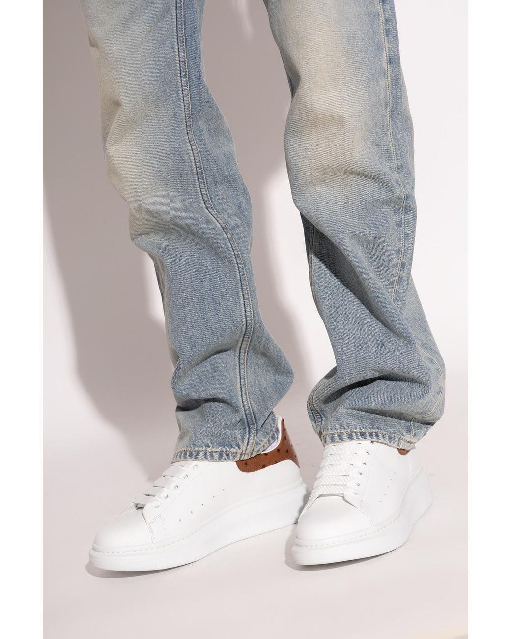 McQueen White Leather Sports Shoes With Logo for men