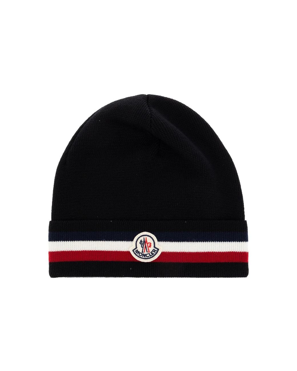 Moncler Black Wool Beanie With Logo for men