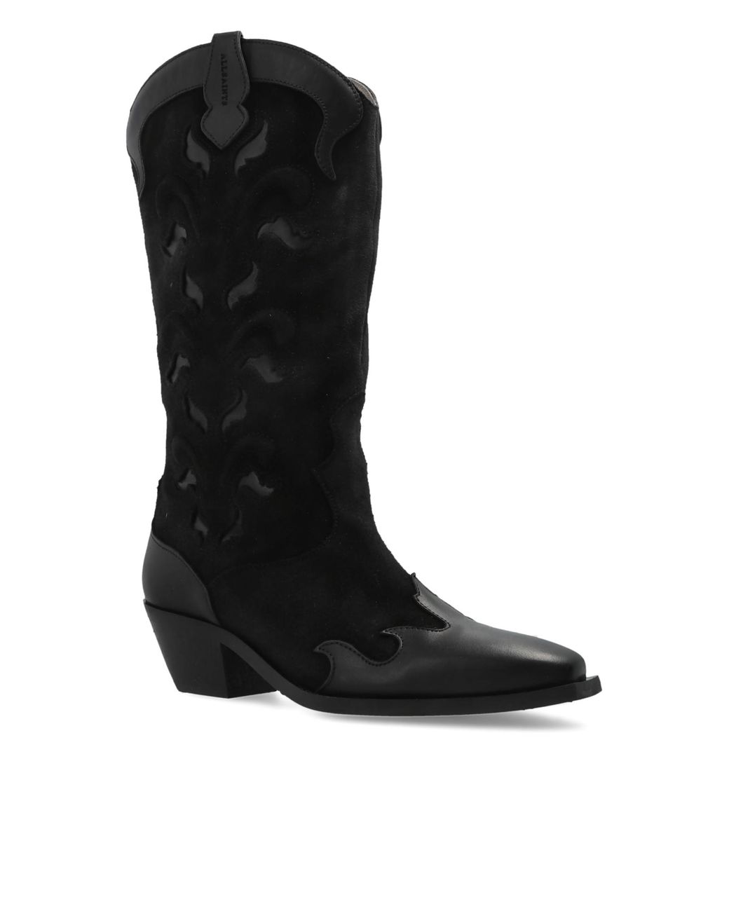 AllSaints Black Suede Heeled Ankle Boots "Dolly"