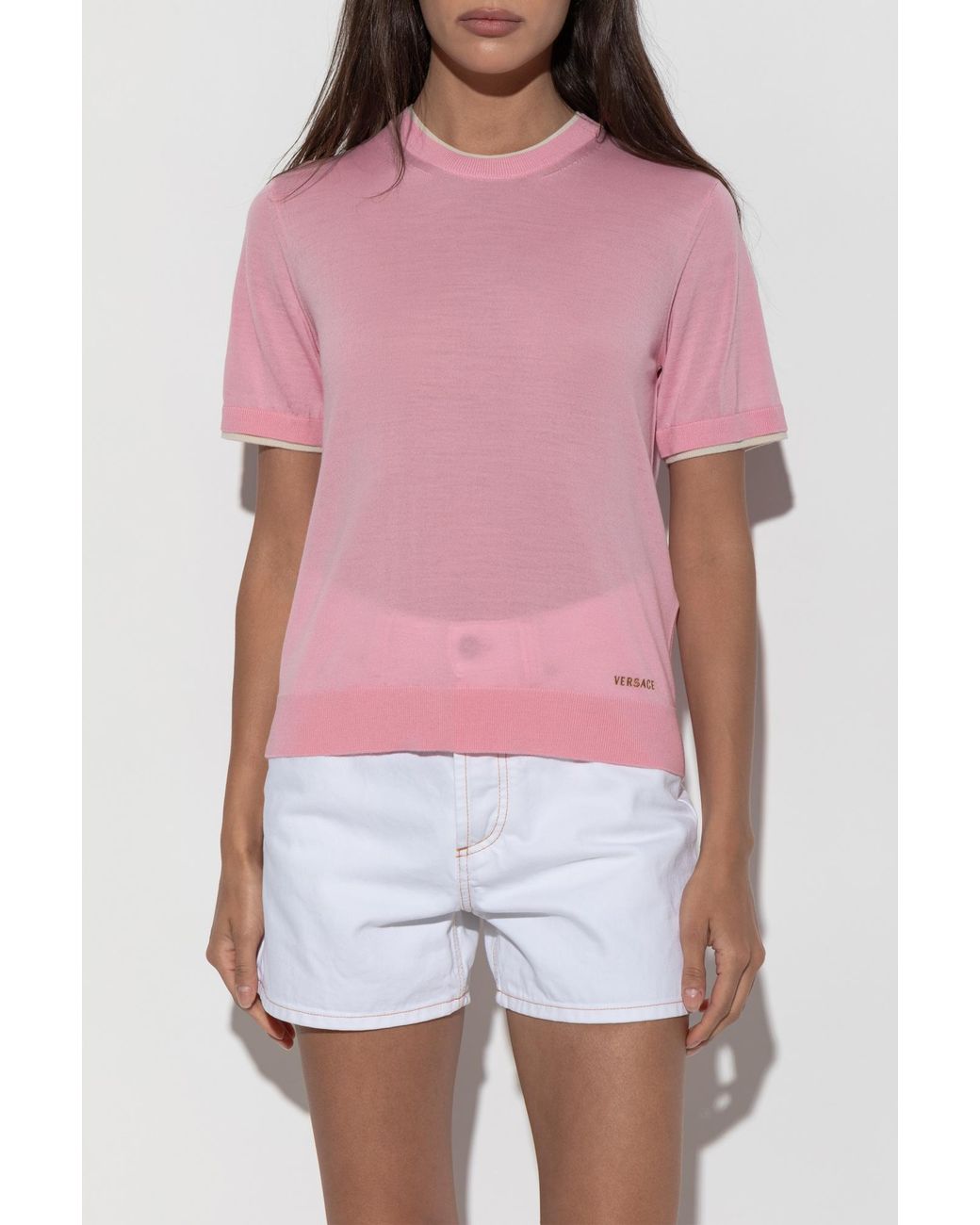 Versace Pink Wool Top With Embroidered Logo