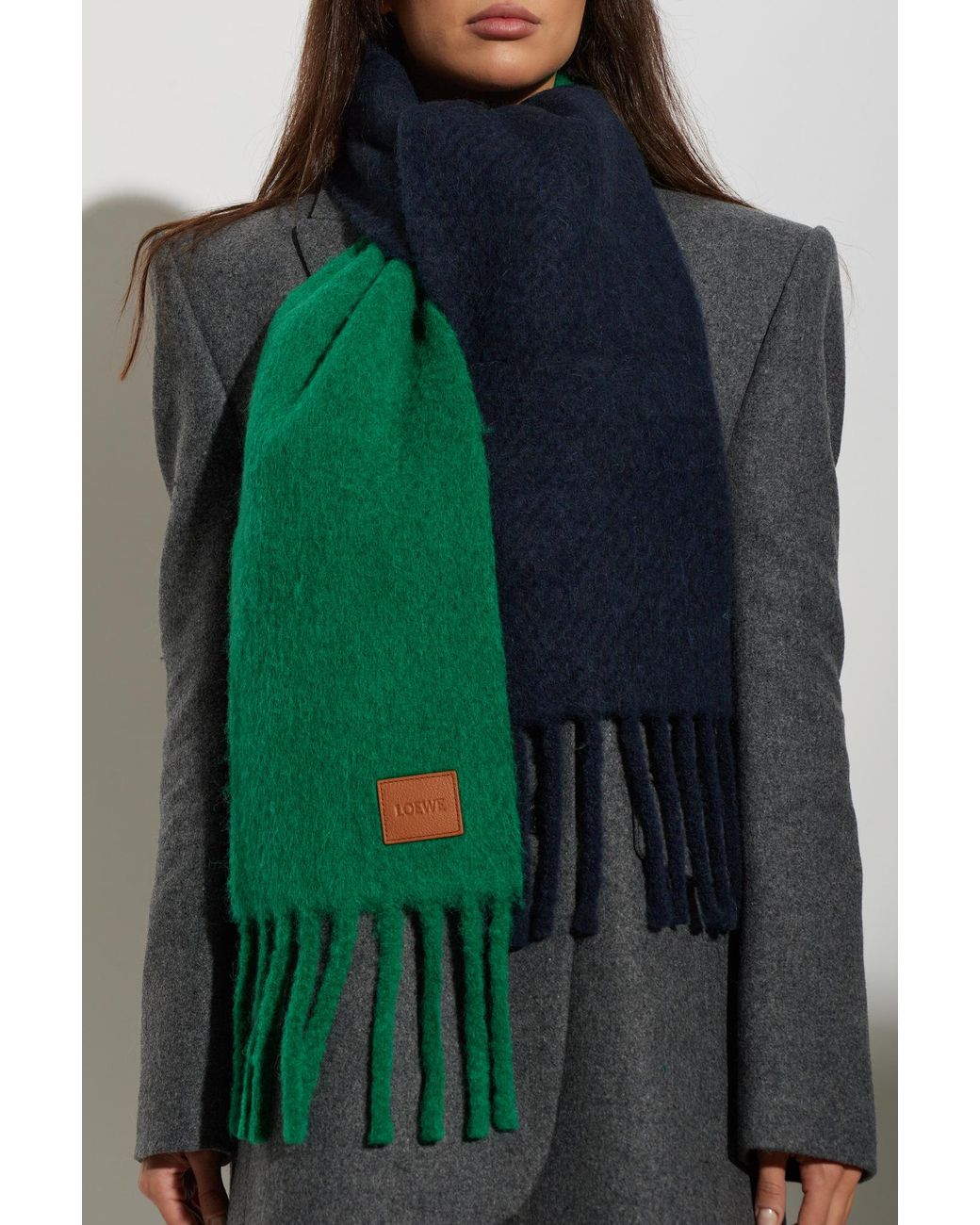 Loewe Green Wool Scarf With Logo