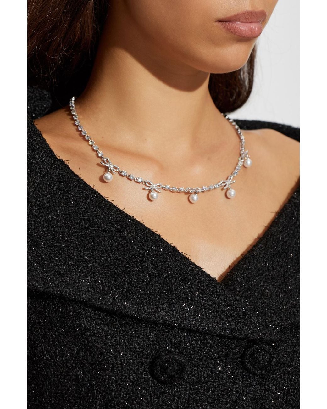 Self-Portrait White Necklace With Shimmering Crystals