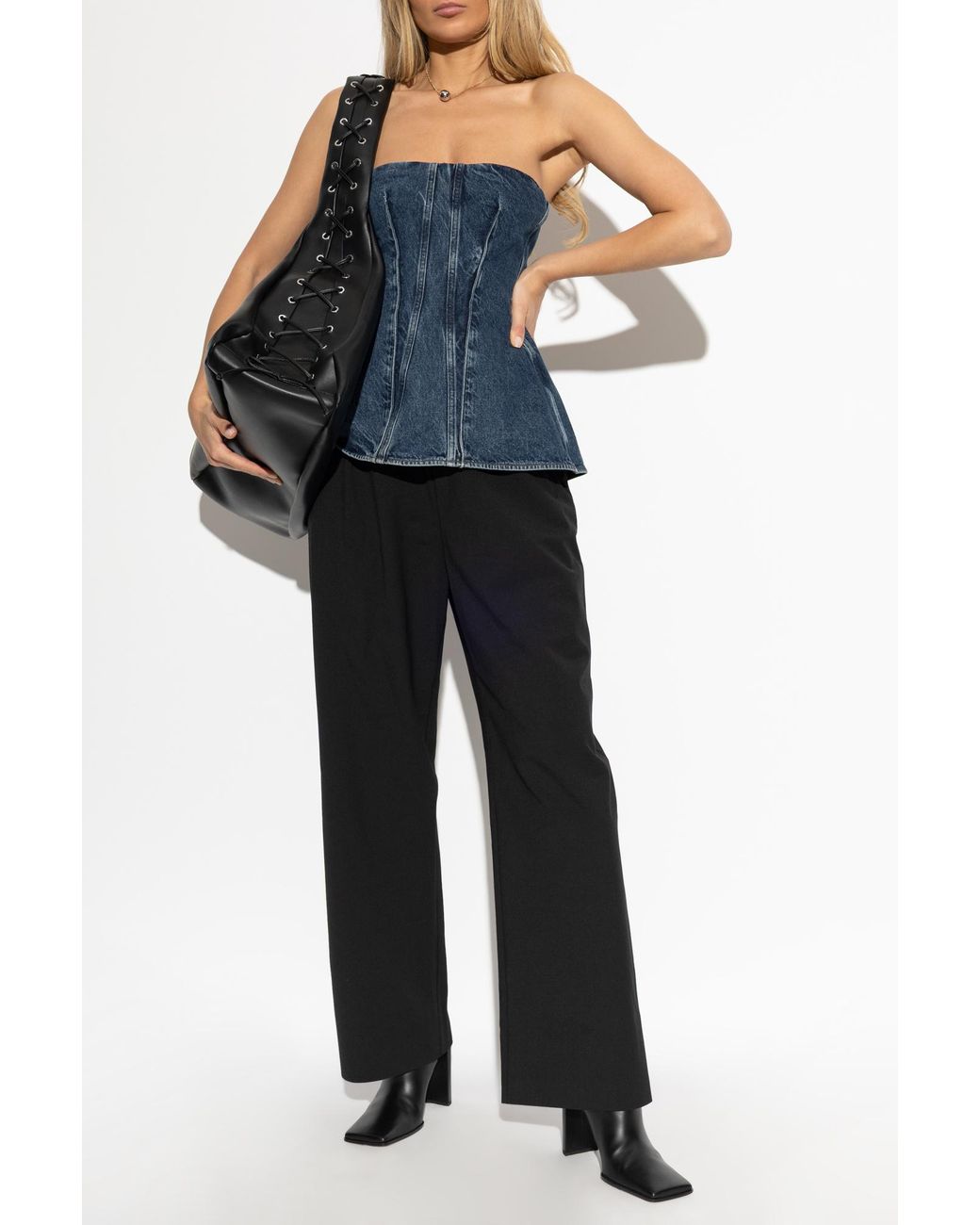 Agolde Blue Strapless Denim Top