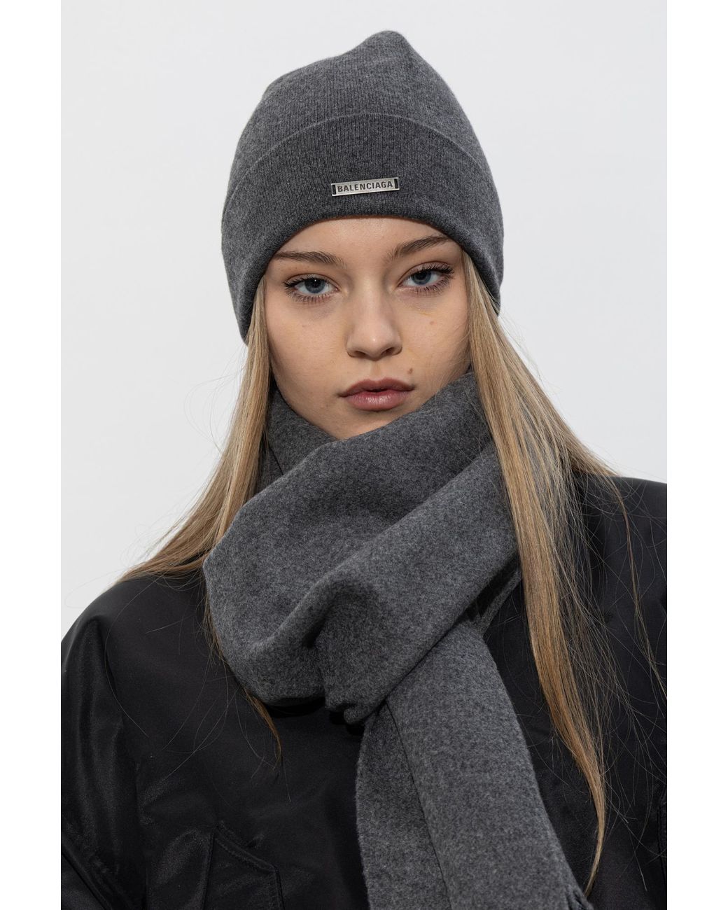 Balenciaga Black Cashmere Beanie With Logo