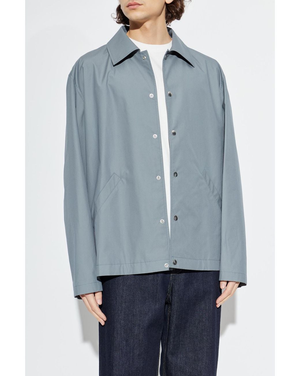 Jil Sander Blue Cotton Jacket With Logo for men