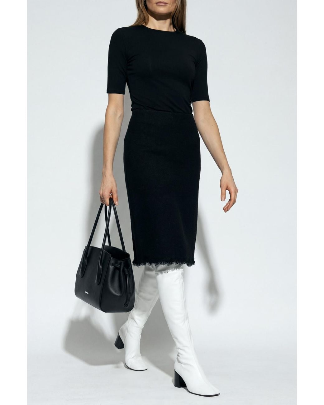 Jil Sander Black Top With A Round Neckline