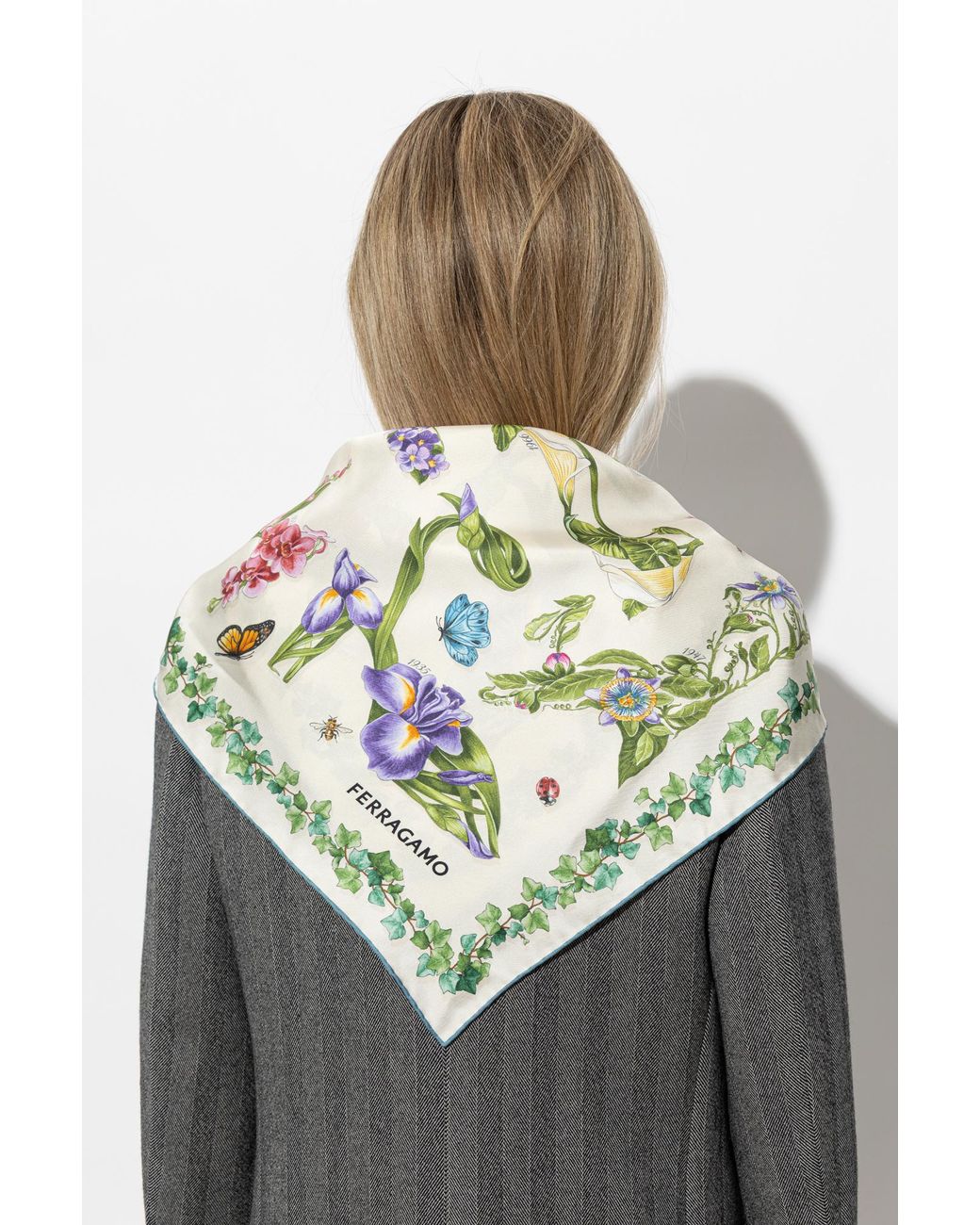 Ferragamo Green Silk Scarf With Floral Motif