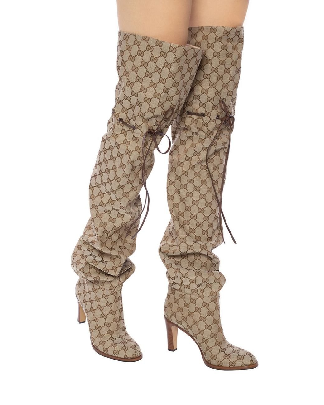 Gucci Heeled Thigh-high Boots in Natural | Lyst