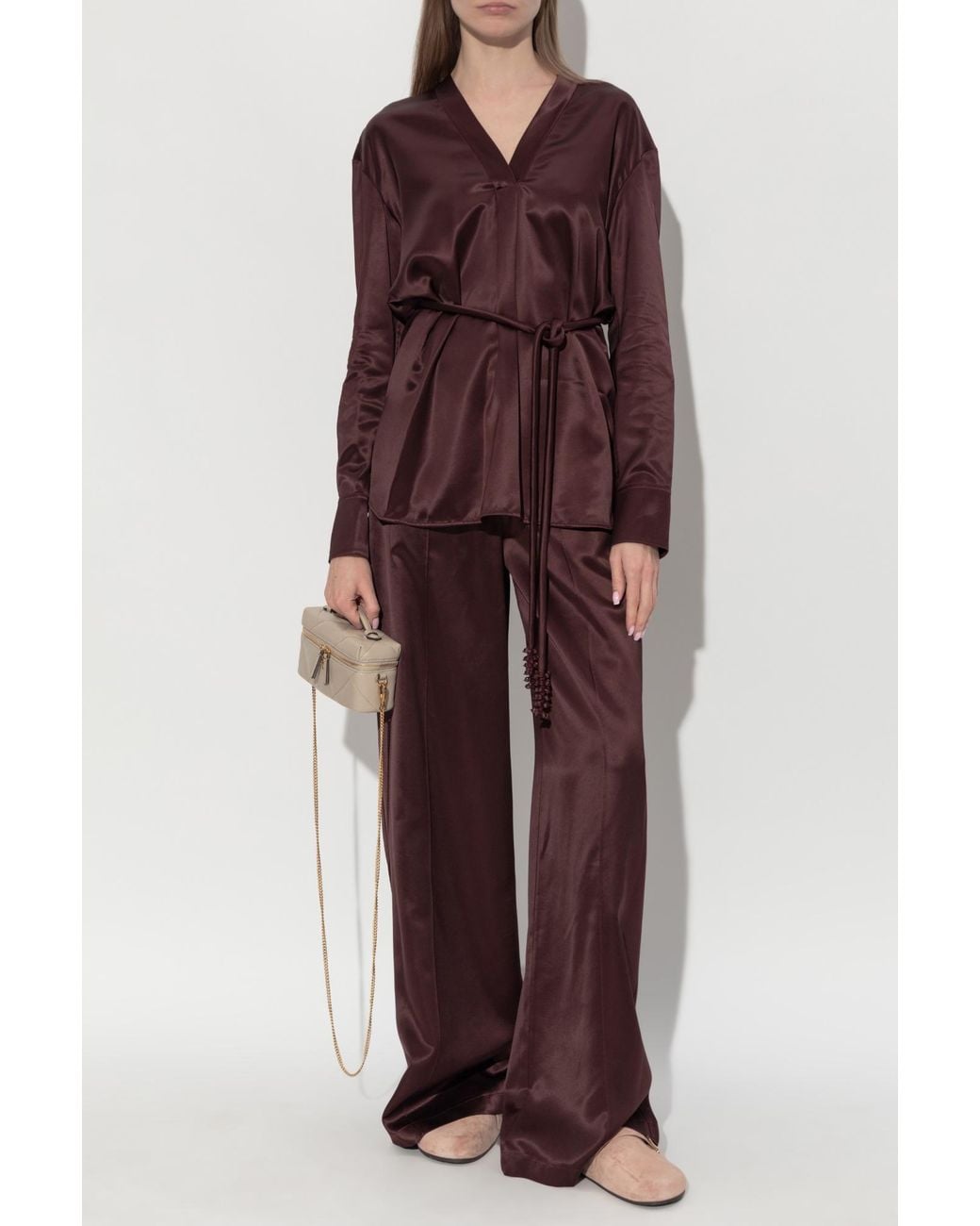 Tory Burch Red Satin Top With Decorative Cord