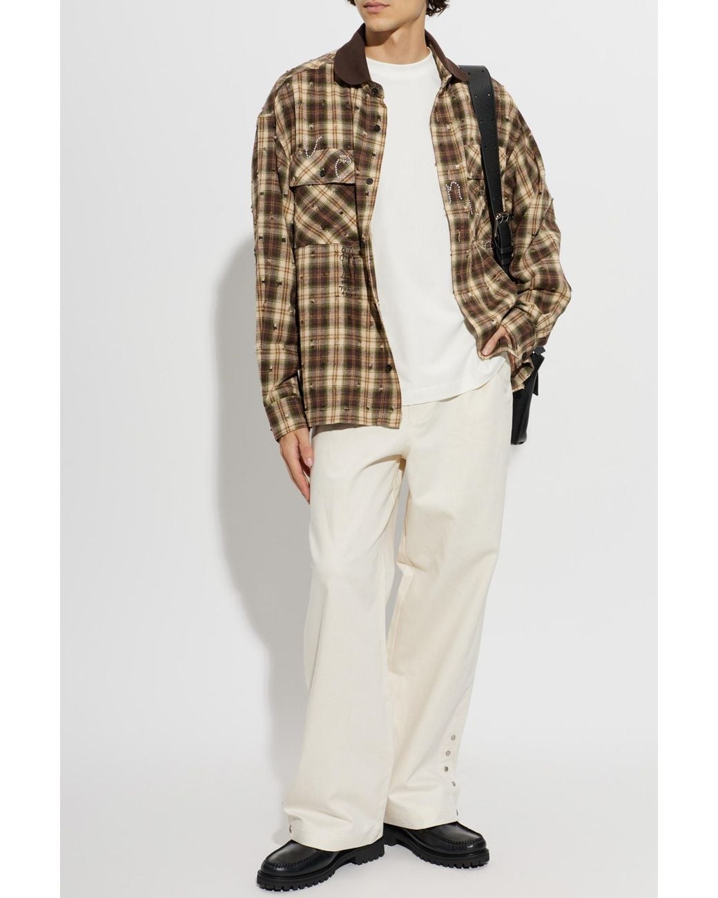 Palm Angels Brown Checked Pattern Shirt for men