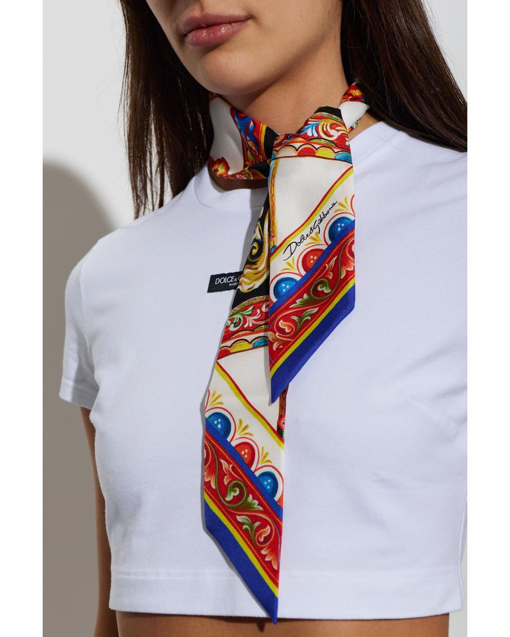 Dolce & Gabbana White Silk Scarf With 'Carretto' Print