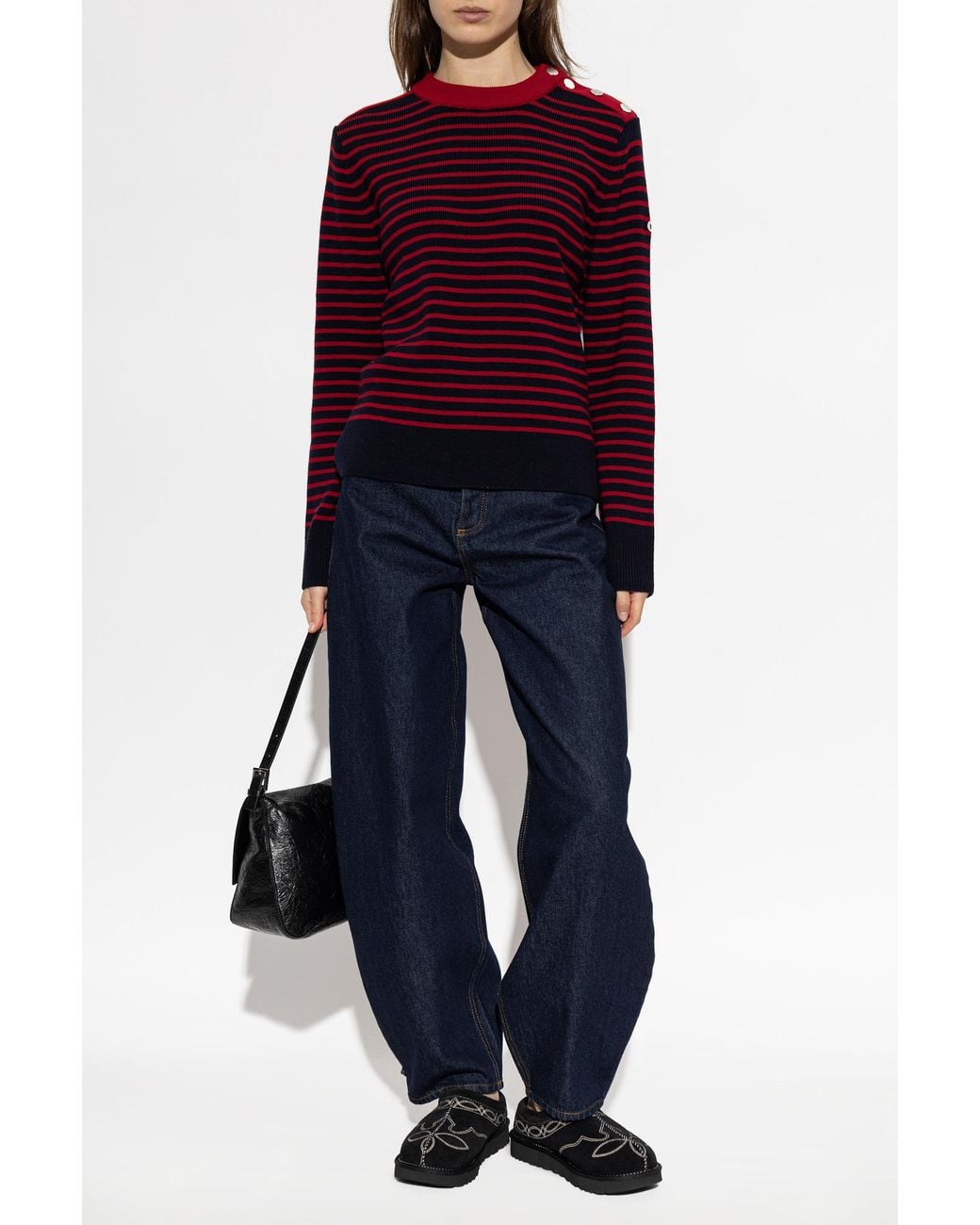 AMI Red Wool Sweater With A Round Neckline