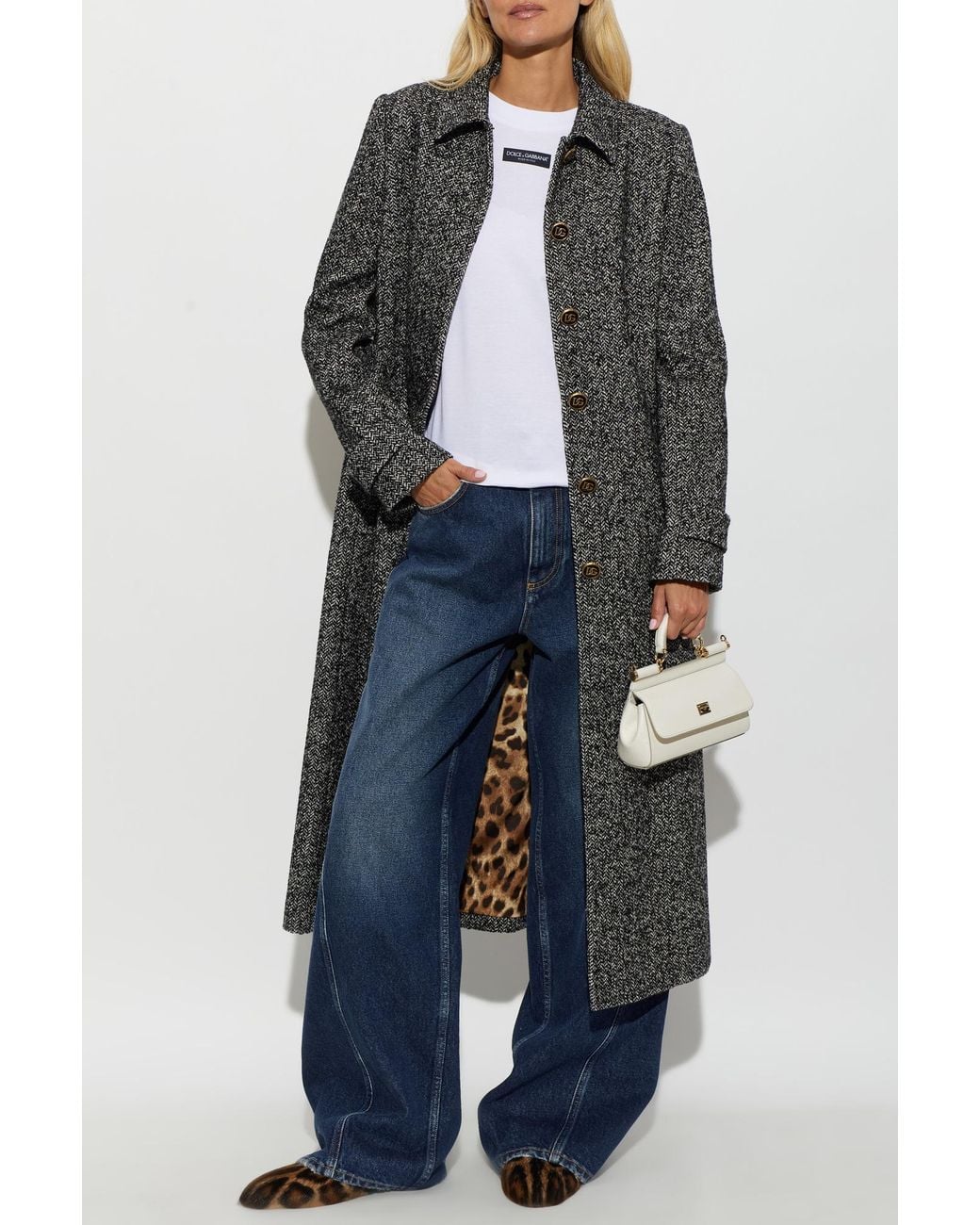 Dolce & Gabbana Black Wool Coat With Belt