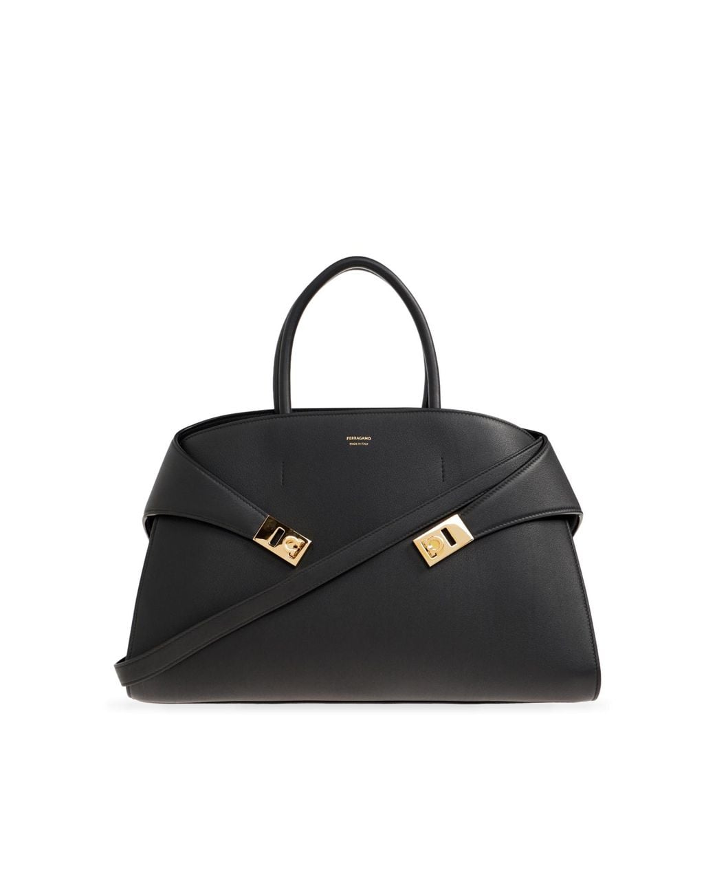 Ferragamo Black Leather Handbag "Hug Medium"