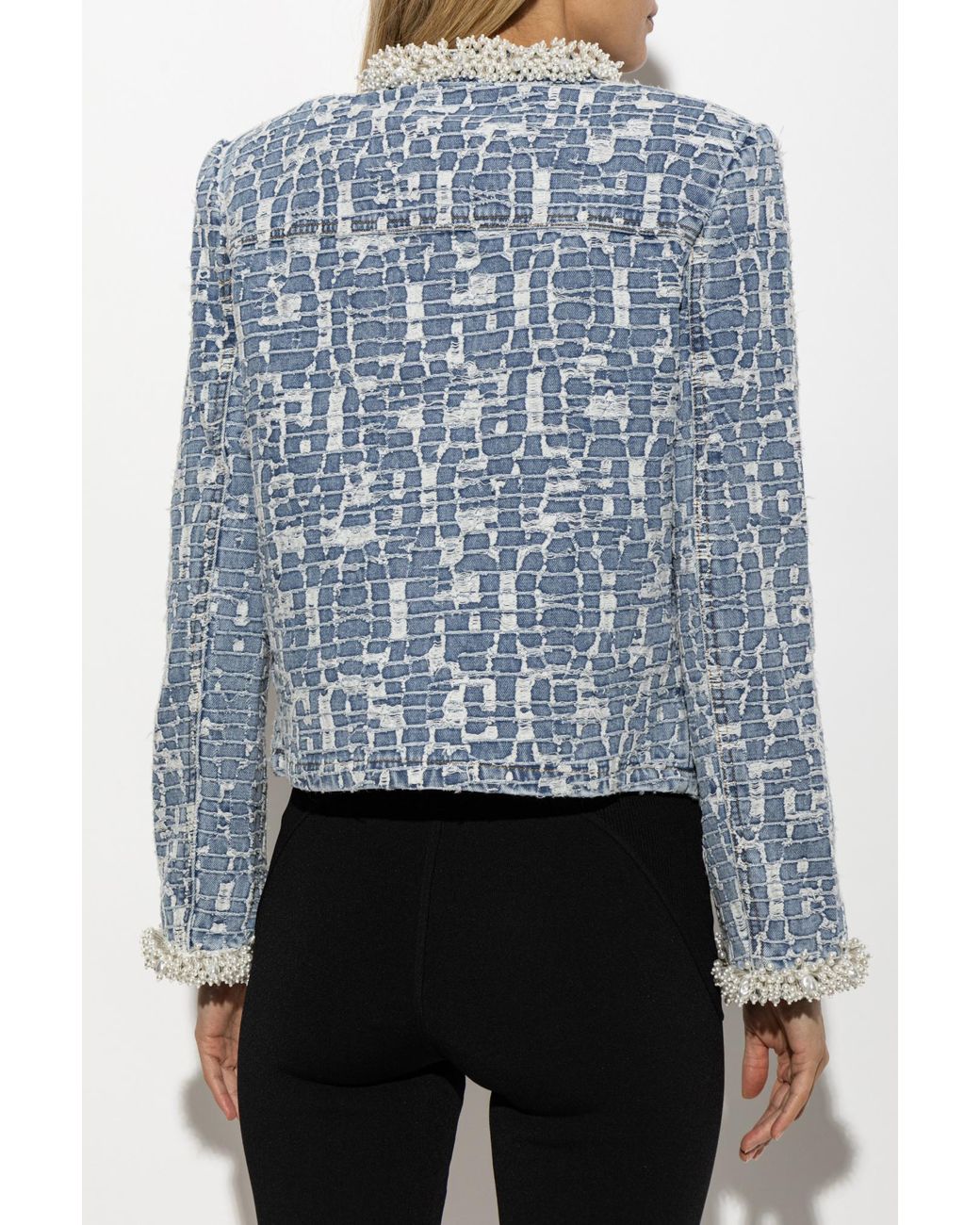 Self-Portrait Blue Textured Denim Jacket