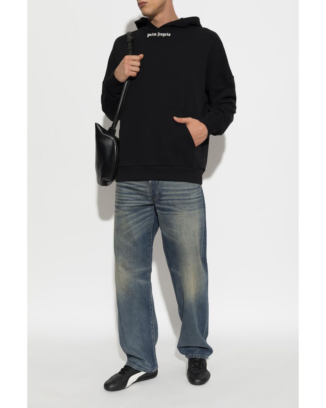 Palm Angels Black Cotton Sweatshirt With Printed Logo for men