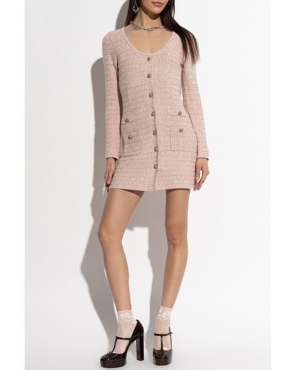 Alessandra Rich Pink Dress With Shimmering Appliqués