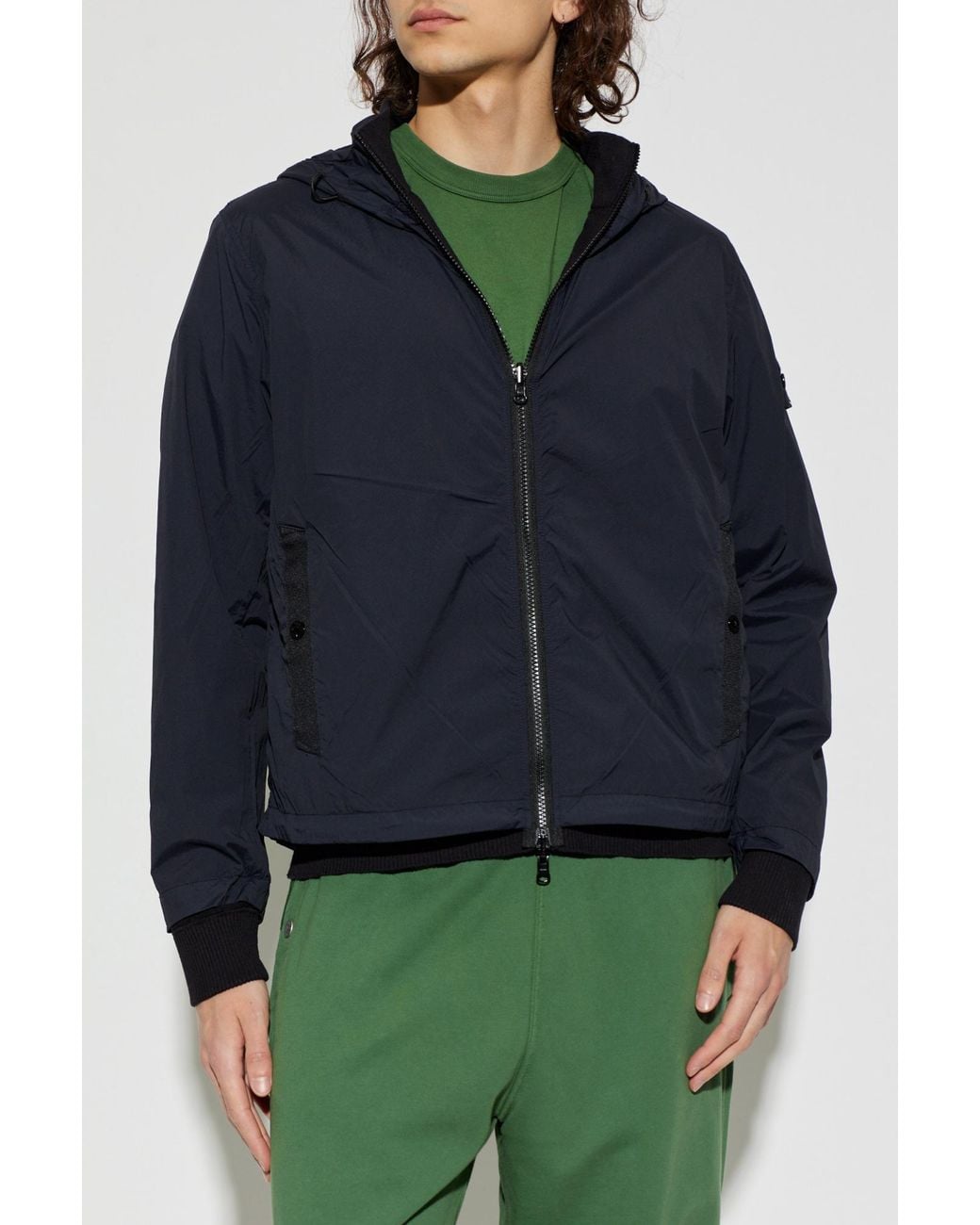 Stone Island Blue Jacket With Hood for men
